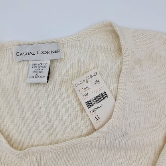 CASUAL CORNER Knit Sweater Top Sz XL Women Short Sleeve Career Casual Ivory NWT - Picture 2 of 3